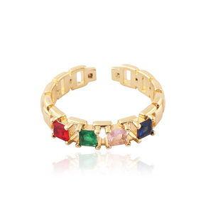 Elegant multicolor cz eternity <b>ring</b> 18k gold plated adjustable open band rainbow gemstone <b>stacking</b> <b>ring</b> minimalist women jewelry - Product Image 2