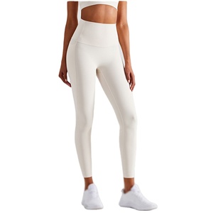 Leggings Deportivos de Cintura Alta, Color Verde Sólido, con Bolsillos, Largos, Elásticos, Tejidos, para Mujer - Product Image 2