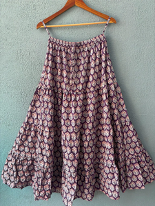 Indian Hand Block Printed 100% Cotton Women's Long <b>Skirt</b> Casual <b>Elastic</b> <b>Waist</b> Beach Wear in Natural Colors - Product Image 5