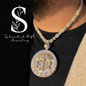 Collier pendentif lettre plaqué bicolore 'Forever Rich' avec Moissanite 'Iced Out Bling' et breloque parapluie et symbole de monnaie, bijoux Hip Hop pour homme - Product Image 1