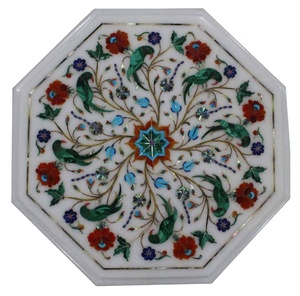 Plateaux de table en marbre Pietra Dura, tables à manger et tables centrales personnalisées avec incrustations en marbre blanc - Product Image 3