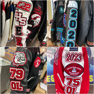 Veste bomber de baseball en cuir avec broderie chenille, vente en gros - Product Image 4