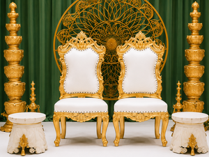 Mandap Circular de Lujo para Bodas con Pilares Tallados en Oro, Mandap Gujarati Lagan, Mandap Tradicional Hindú para Matrimonios, Envío a Estados Unidos - Product Image 4