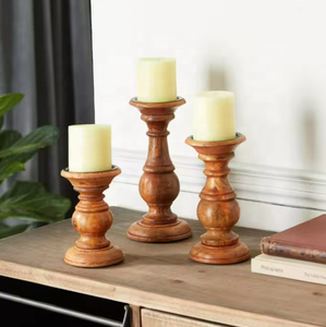 Lot de 3 bougeoirs à pilier en bois rustiques-12 \ "9 \" 6 \ "décor de centre de table vintage pour mariages support de bougie marron - Product Image 5