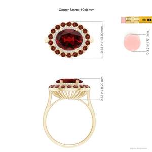 14K Solid Gold Sideways Oval <b>Garnet</b> Double Halo Cocktail <b>Ring</b> Handmade Customized Fine Jewelry Wedding Engagement & Party Wear - Product Image 3