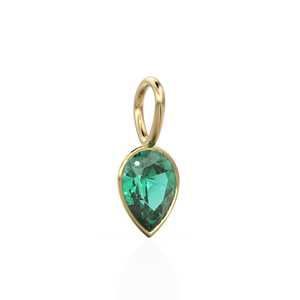 Pendentif Breloque en Or Jaune Massif 14 carats avec Émeraude Colombienne, Monture pour Bijoux / Pierre de Naissance de Mai / Pierre Précieuse Verte Naturelle de 7 mm - Product Image 3