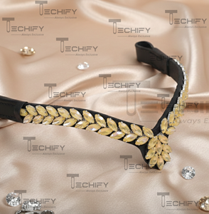 Fronture de cheval en cuir noir avec pierres en opale et strass fantaisie pour bride anglaise - Product Image 2