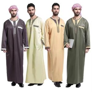 Luxury Vintage Kuwait Style Solid <b>Men</b> Islamic Thobes Jubbah 2024 High Quality Polyester Lightweight Breathable for <b>Thobe</b> Plus - Product Image 1