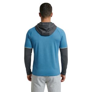 <b>Short</b> <b>Sleeve</b> Petrol Blue Mens Gym Hoodie Poly Spandex High Quality Breathable Quick Dry Half Zip Hooded Neck Gym <b>Hoodies</b> - Product Image 3