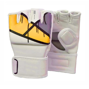 Gants d'entraînement sans doigts en cuir PU blanc avec fermeture Velcro au poignet pour les arts martiaux, unisexe - Product Image 4
