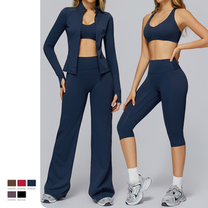 Conjunto de Yoga de 4 Piezas para Mujer, Tendencia Actual, Nuevo Modelo 2026, Cuello en V, Largo Completo, Cintura Elástica sin Costuras, con Logotipo Personalizado - Product Image 6