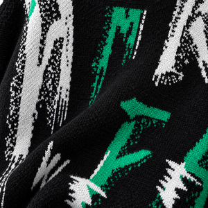Sudadera de punto extragrande para hombre con estampado gráfico de grafiti negro, cuello redondo, estampado abstracto verde y blanco, estilo urbano, venta al por mayor - Product Image 6