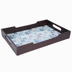 Plateaux de service en bois de manguier plus efficaces, couleur noyer, bordure avec autocollant émaillé, pour la cuisine et la salle à manger, usage polyvalent - Product Image 1