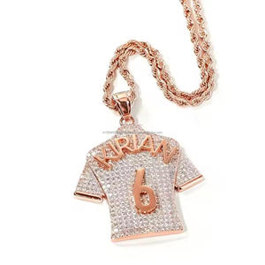 Moissanite Diamond Number 6 <b>Sports</b> <b>Jersey</b> Pendant Necklace With Custom Name Detail Rose Gold Tone Sparkling Statement Jewelry - Product Image 1