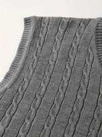 Gilet pull sans manches en maille torsadée col en V pour homme, coupe ajustée, style décontracté preppy, grande taille, chaud pour l'hiver