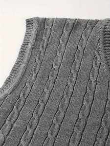 Gilet pull sans manches en maille torsadée col en V pour homme, coupe ajustée, style décontracté preppy, chaud, gris - Product Image 5