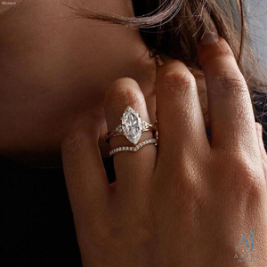 Anillo de Compromiso con Diamante Cultivado en Laboratorio, Corte Marquesa, Oro 14K, Joyería Nupcial Solitaria para Mujer - Product Image 3