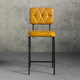 Tabouret de bar Curzon en promotion, siège rembourré jaune élégant avec base en acier noir, pivotant et réglable en hauteur - Product Image 3