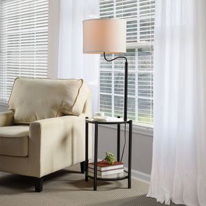 Luxury Minimalist Glass <b>End</b> <b>Table</b> Floor Lamp with <b>White</b> Paper Shade Matte Black 17"L X 17"W X 54"H - Product Image 2