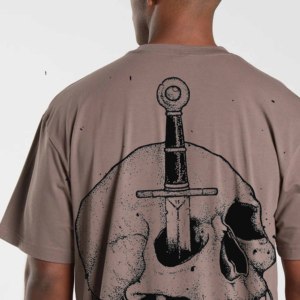 Men's Gray Plus Size Anti-Wrinkle Short Sleeve T-Shirt <b>Skull</b> Sword Print O-Neck Casual Streetwear Jersey Cotton - Product Image 2
