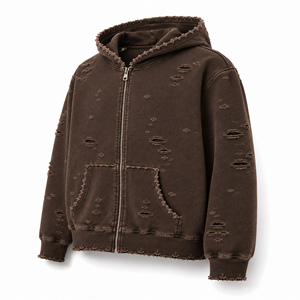 Sweat à capuche streetwear en gros, personnalisé, tricoté, délavé à l'acide, zippé, écologique, 100% coton, coupe oversize, hiver, OEM ODM, faible MOQ - Product Image 2