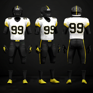 Uniformes de Fútbol Americano Más Vendidos, Jersey y Pantalones Sublimados en Negro y Amarillo, Ropa Deportiva Ajustada para Hombre con Absorción de Humedad - Product Image 5