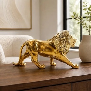 Figura de León Dorado sobre Base Rectangular, Decoración para Mesa, Adorno para el Hogar, Escultura de León Resistente para el Hogar - Product Image 5