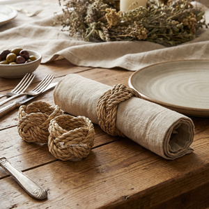 Napkin Ring Set, <b>Braided</b> Water Hyacinth Napkin Holder with Knot Design, Eco-friendly Rustic Table <b>Accessory</b> - Product Image 3