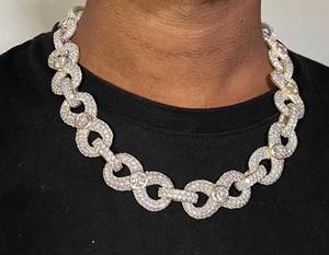 Radiant cuban <b>necklace</b> with round cut moissanite stones sparkling finish and fashionable <b>statement</b> styling for men - Product Image 4