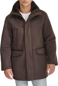 Veste en cuir PU marron pour homme avec doublure en fausse fourrure, col montant, coupe-vent, manteau d'hiver, style décontracté, coupe régulière - Product Image 2