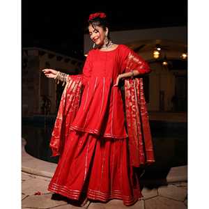 Conjunto de Traje Formal de Satén Antiarrugas para Mujer, Marca Aarna, Color Rojo, Talla XS, para Invierno - Product Image 4