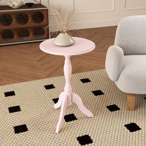 Vintage Accent Pink Wooden Pedestal <b>Side</b> <b>Table</b> <b>Small</b> Compact Nightstand for Bedroom Entryway or Living Room As an End <b>Table</b> - Product Image 3