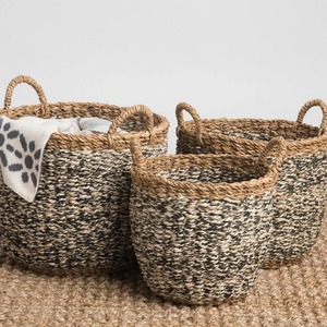 Set of 3 Handmade Grey Seagrass and <b>Jute</b> Storage <b>Baskets</b> Handmade Storage <b>Basket</b> Wholesale eco-friendly Made in Viet Nam - Product Image 3