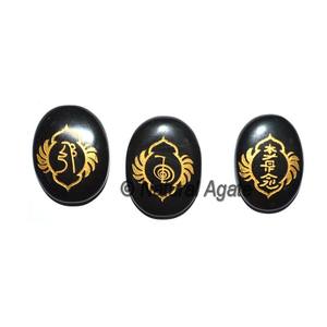 Achetez des objets artisanaux personnalisés en pierres semi-précieuses, design fantaisie, guérison naturelle, Reiki, ensemble ovale noir - Product Image 2