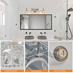 Lámpara de Baño Elegante de 23 Pulgadas con 4 Luces, Pantallas de Vidrio Transparente, Acabado en Níquel, Estilo Cristal Vintage (Bombillas No Incluidas) - Product Image 5