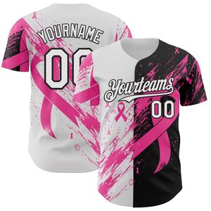 Camiseta de Béisbol Personalizada Unisex para Adultos, con Lazo Rosa para la Concientización sobre el Cáncer de Mama, Impresión Sublimada, Uniforme de Equipo, 100% Poliéster Transpirable - Product Image 4