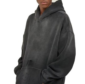 Vente en gros de sweats à capuche d'hiver personnalisés en molleton bouclette vintage, effet vieilli et délavé, nouveau design, délavé à l'acide, écologique - Product Image 5