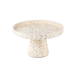 Cautivador soporte para tartas de nácar, bandeja de exhibición con base de concha de mosaico de marfil y borde elevado para comidas elegantes - Product Image 1