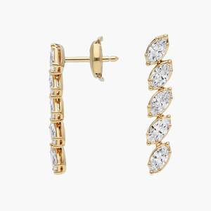 Boucles d'oreilles pendantes en or jaune/rose/blanc 14 carats avec diamants marquise cultivés en laboratoire, 1,70 carat au total, sertissage vertical à griffes, plaqué rhodium, luxe et raffinement - Product Image 4