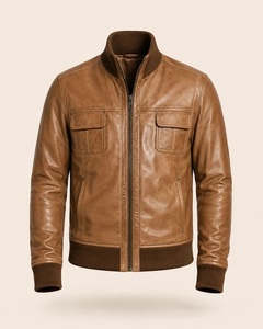 <b>Mens</b> Motorcycle PU Casual Jacket Slim Fit Short-<b>Coat</b> Lapel Spring Zipper Windproof Premium Genuine Leather Jacket <b>Men</b> Custom - Product Image 4