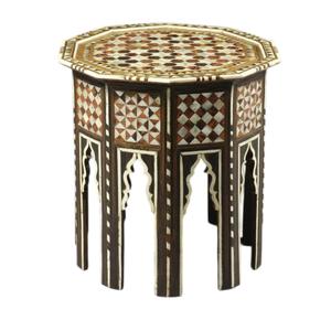 Mesa auxiliar octogonal marroquí hecha a mano con incrustaciones de nácar y hueso, diseño árabe, mueble decorativo de madera maciza a precio de fábrica - Product Image 1