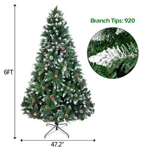 Árbol de Navidad de 6 pies con 920 ramas, pulverización de nieve blanca y conos de pino (YJ) - Product Image 5