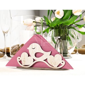 Wooden Bird Napkin Holder Free Standing <b>Table</b> Decorative Stand Cute Design Pink Fabric Base - Product Image 1