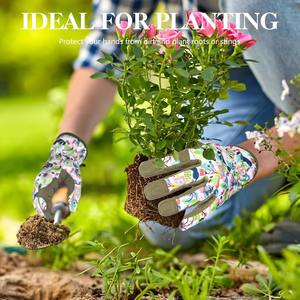 Gants de jardinage en cuir durables pour femmes et hommes, compatibles avec les écrans tactiles, antidérapants, imperméables, respirants, résistants à la chaleur, avec cordon de serrage - Product Image 4