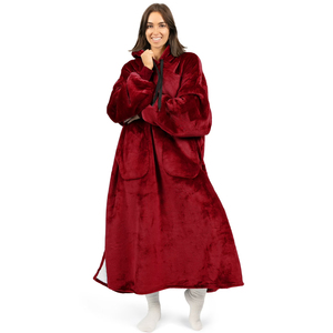 Sudadera con capucha extragrande tipo manta para mujer, larga, de forro polar sólido, mezcla de algodón suave, jersey cálido para otoño e invierno con bolsillos - Product Image 1