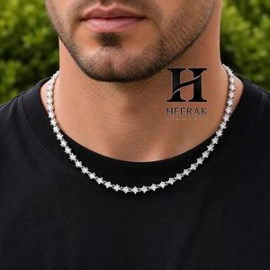 Men's Hip Hop 4-Prong Flower Tennis Necklace 925 Sterling godl <b>Iced</b> <b>Out</b> Bling Cluster <b>Chain</b> Jewelry Wholesale - Product Image 3