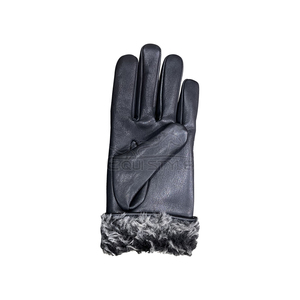 Black Leather <b>Gloves</b> With Faux Fur Lining Premium Sheepskin Outdoor Use Plain Style Wrist Length Classic Plain Winter <b>Gloves</b> - Product Image 2
