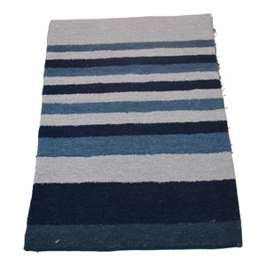 Tapis moderne en laine bleu-gris tufté à la main 9x12, design rayé, pour salon, chambre, hôtel - Product Image 4