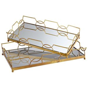 Nordic Geometric Metal Glass Tray Decorative Gold <b>Mirror</b> Serving Tray for Coffee <b>Table</b> Kitchen Wedding Event Party Decor Bulk - Product Image 4