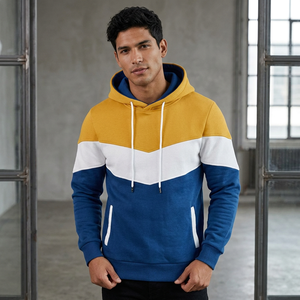 Sudadera con Capucha para Hombre, Diseño Color Block, Corte Regular, Informal, Tejida, Azul, Amarillo, Blanco, Manga Larga, para Otoño - Product Image 6